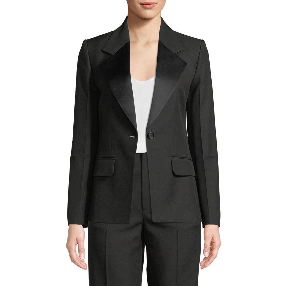 Helmut Lang Shiny Lapel One Button Canvas Tux Bla… - image 3